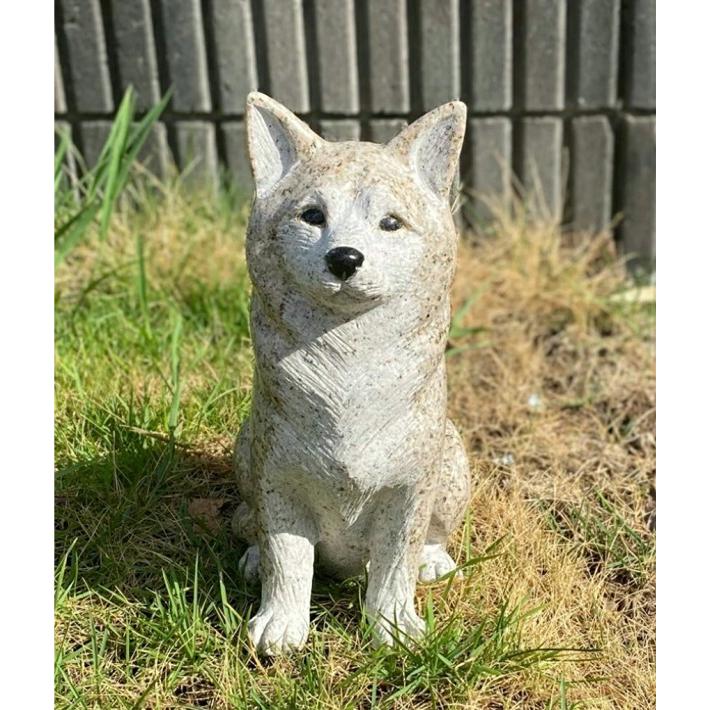 天然石 犬 石彫 置物 全長約40cm 庭園・玄関オブジェ 楽天市場】【送料
