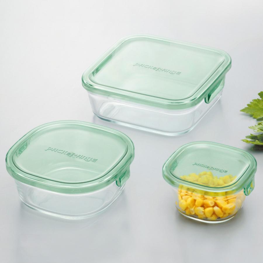 iwaki（イワキ） パック＆レンジ 角型3点セット（グリーン） 耐熱