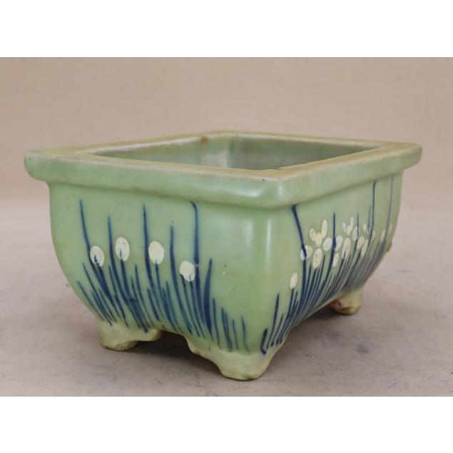 盆栽鉢】 時代鉢 古瀬戸 青磁長方鉢（左右19.5cm 無傷）いよじ園