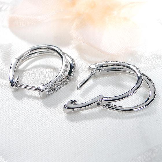 Pt900 0.34ctUP 中折れ ダイヤモンド ダブルフープ ピアス 送料無料