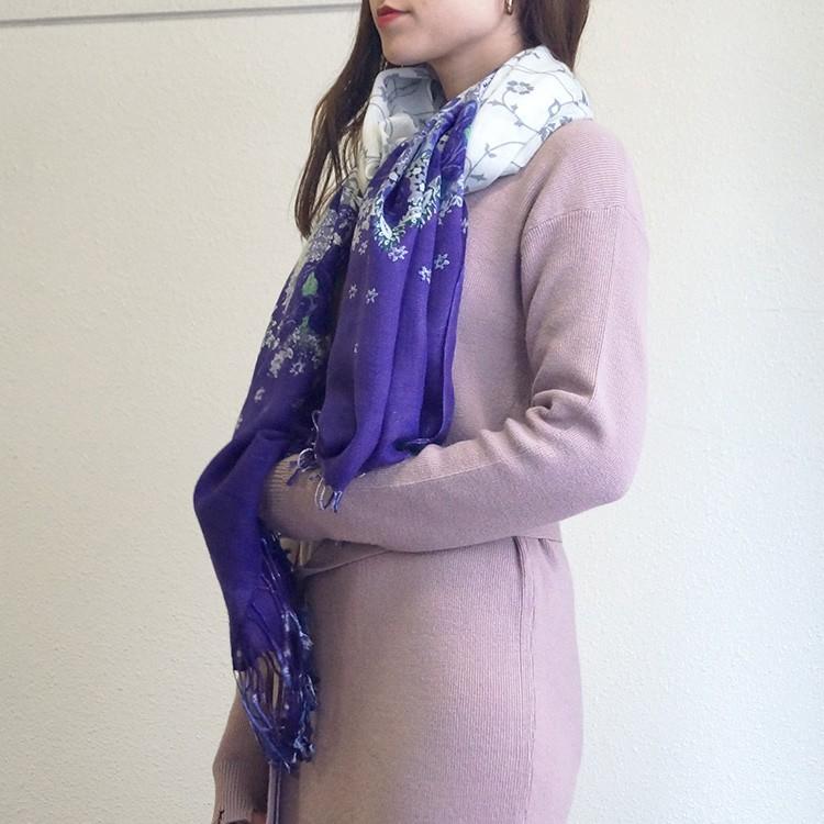 ストール レディース 大判 花柄 ウール100% 薄手 春 夏 秋 冬 ショール