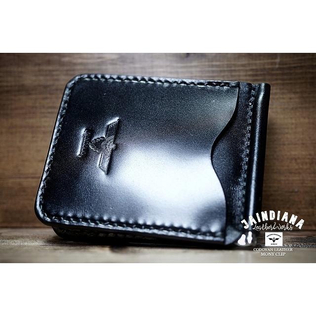 手縫い ハンドメイド コードバン マネークリップ 札ばさみ ブラック