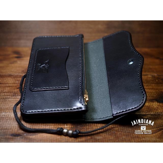 サドルレザー・トラッカーウォレット ブラック シルバーコンチョ