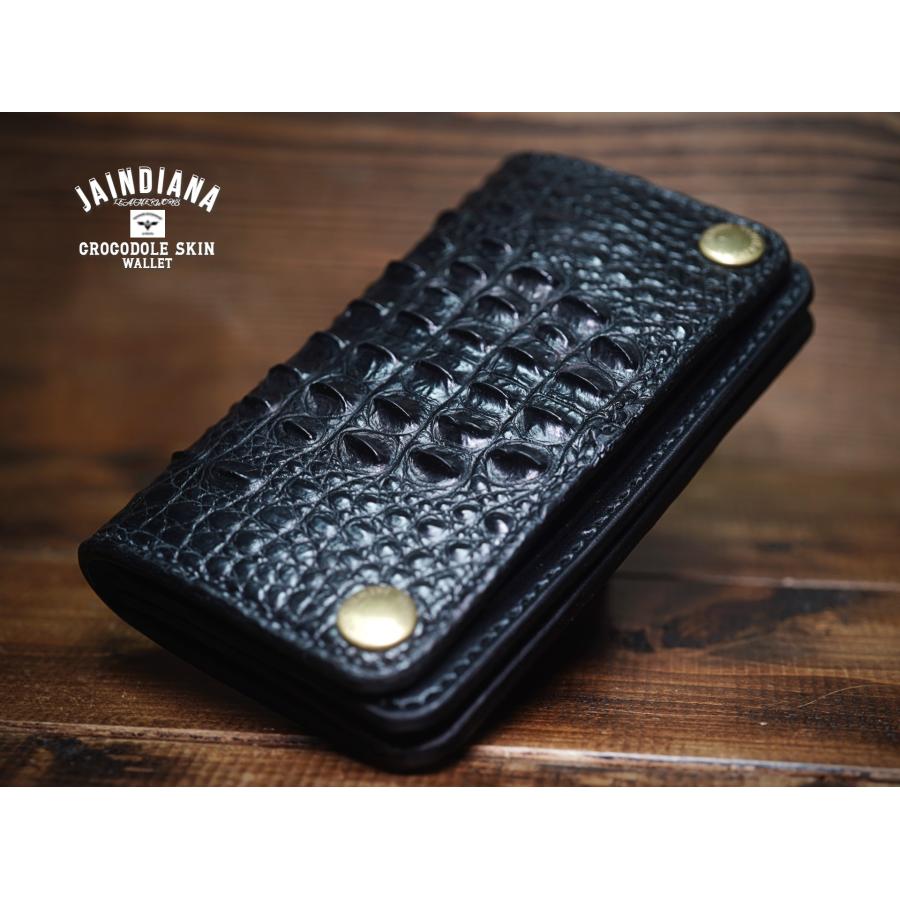 クロコダイル・ミドルサイズトラッカーウォレット ブラック