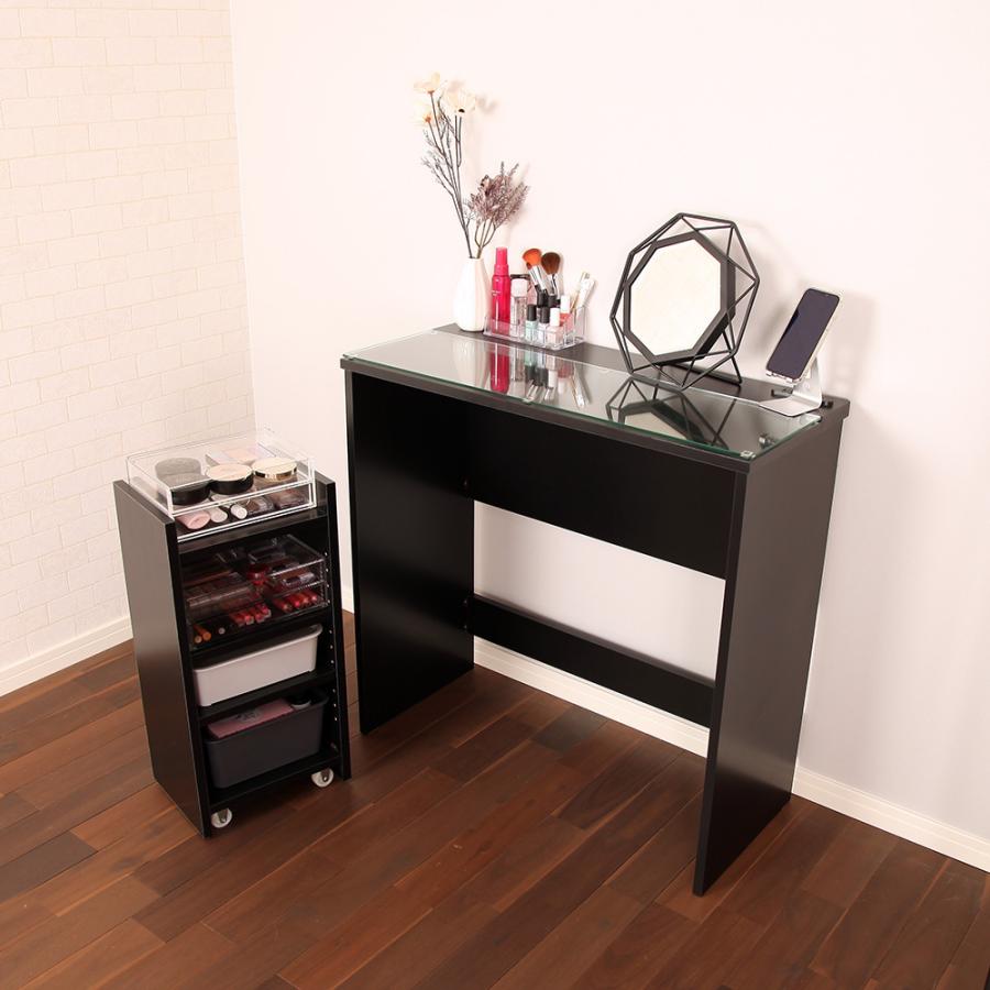 充英アート コスメデスク サイドワゴン付 ソア HMT-35D 日本製 ガラス