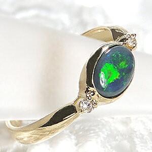 オパールリング 18金 ブラックオパール 指輪 18K ダイヤモンド