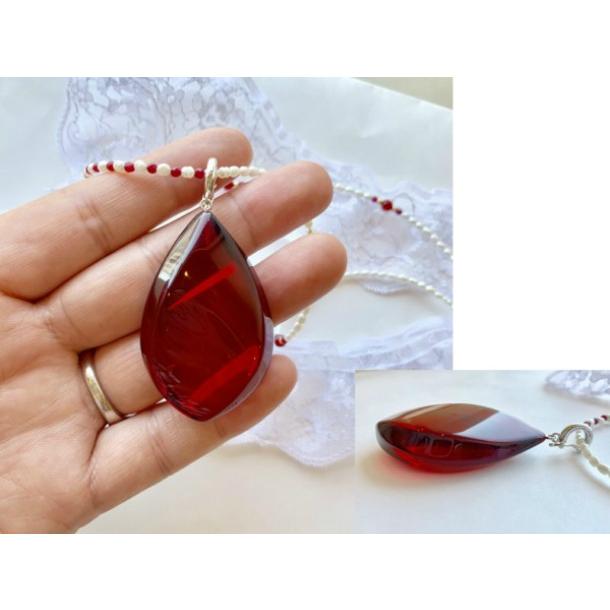 還暦祝い 母 琥珀 ネックレス ペンダント レッドアンバー ロング