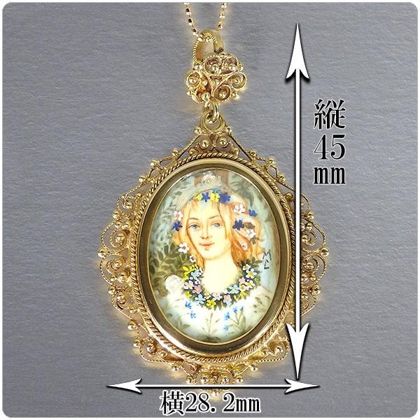 細密画 ネックレス トップ ペンダントヘッド 手書き 西洋絵画 女神像