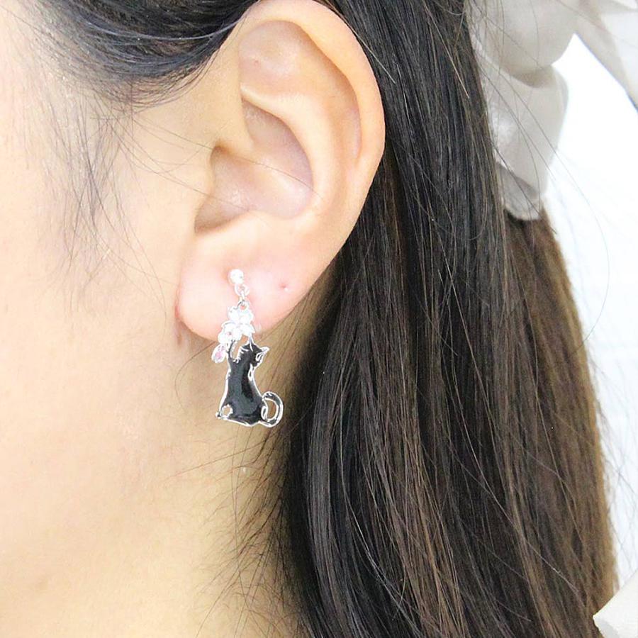 ピアス イヤリング 猫 cat アシンメトリー エナメル レジン 選べる
