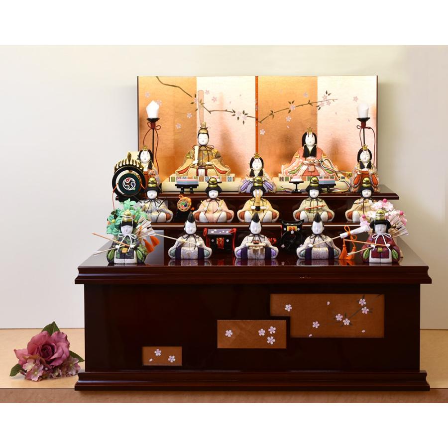 雛人形 コンパクト 木目込み 一秀 収納飾り 15人飾り 十五人 3段段飾り