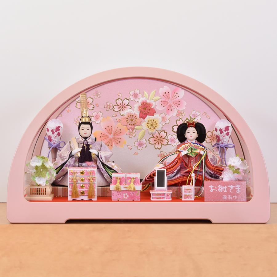 雛人形 ケース入り丸型 ひな人形 コンパクト ケース 白 ピンク お雛様