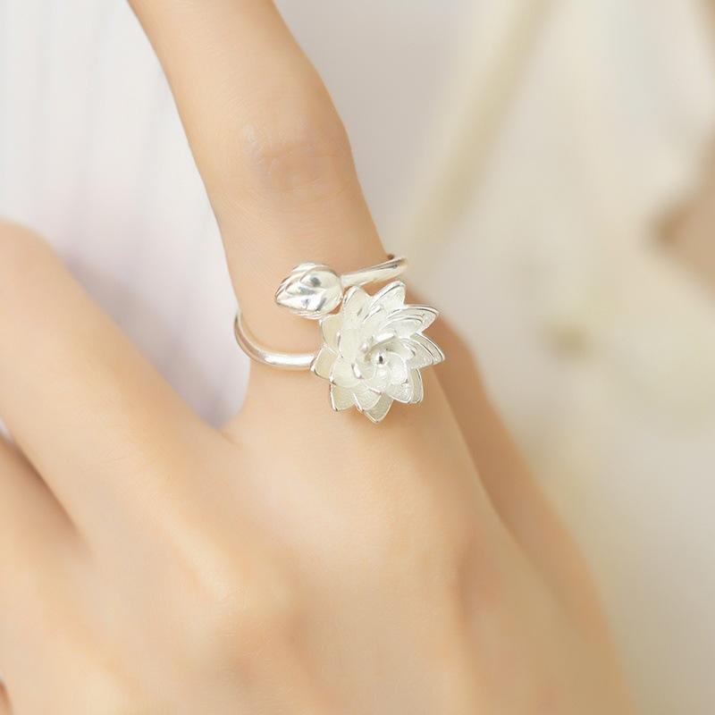 リング 指輪 フリーサイズ 蓮の花 ロータス オープンリング シルバー