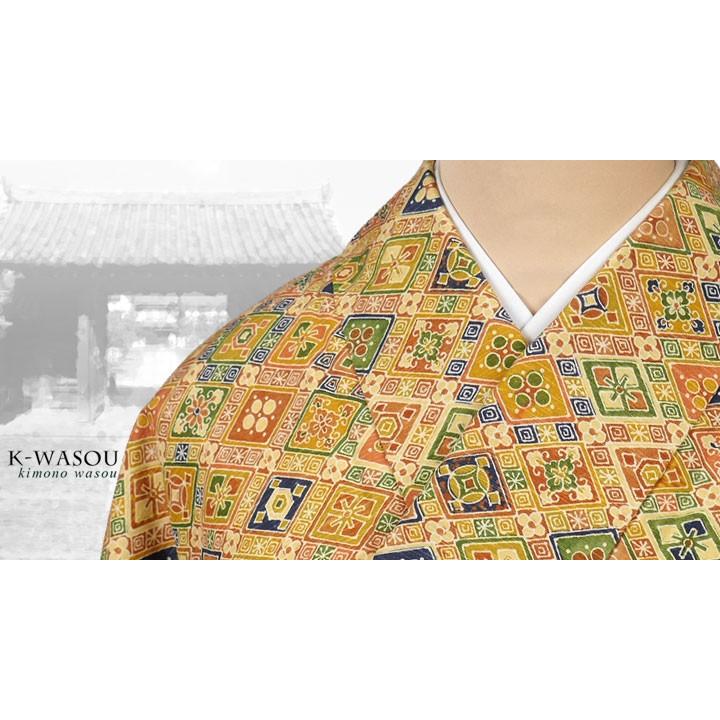 正絹 染め紬リサイクル紬袷 染めつむぎ 金茶色リサイクル|染め|紬