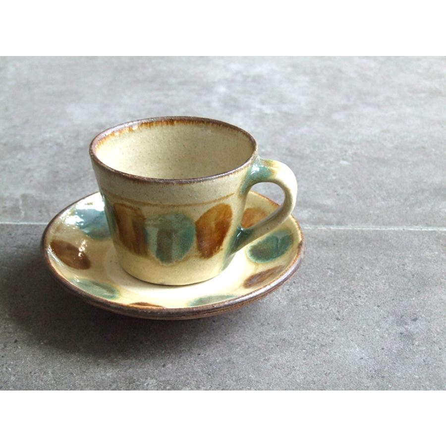 やちむん 民藝 読谷山焼 北窯 松田共司コーヒーカップ＆ソーサー 三彩