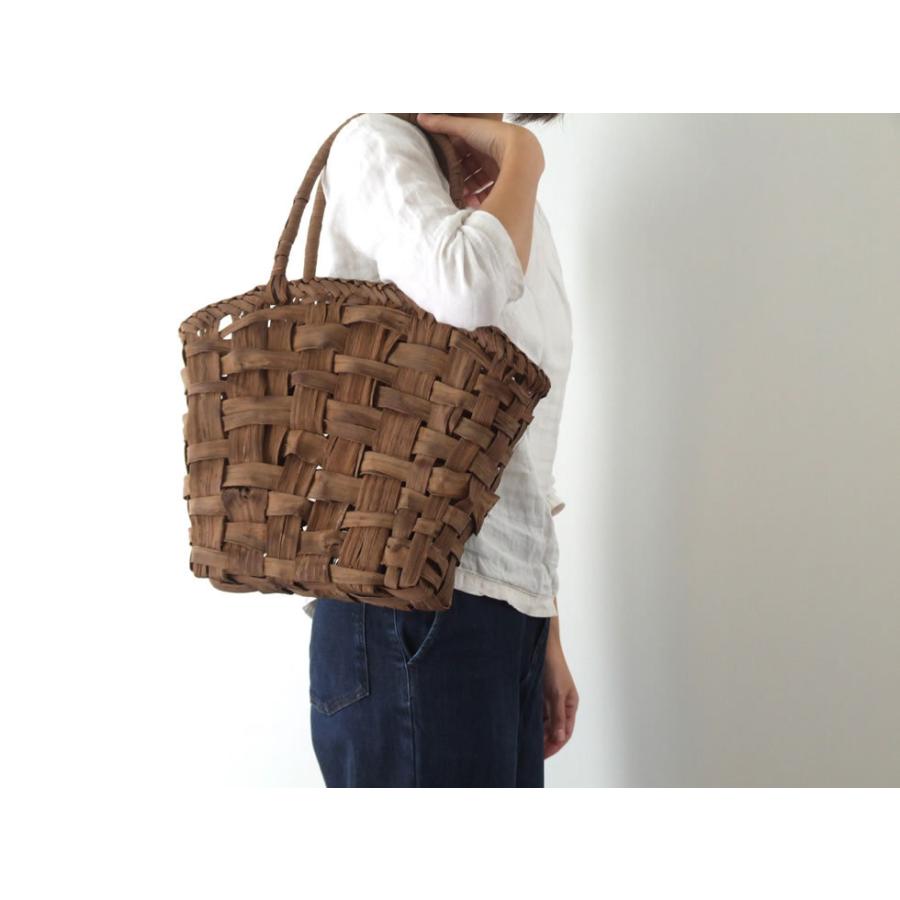 純国産 籠作家悠帆さん作 山葡萄かごバッグ 市松編み 乱れ編み 半月型