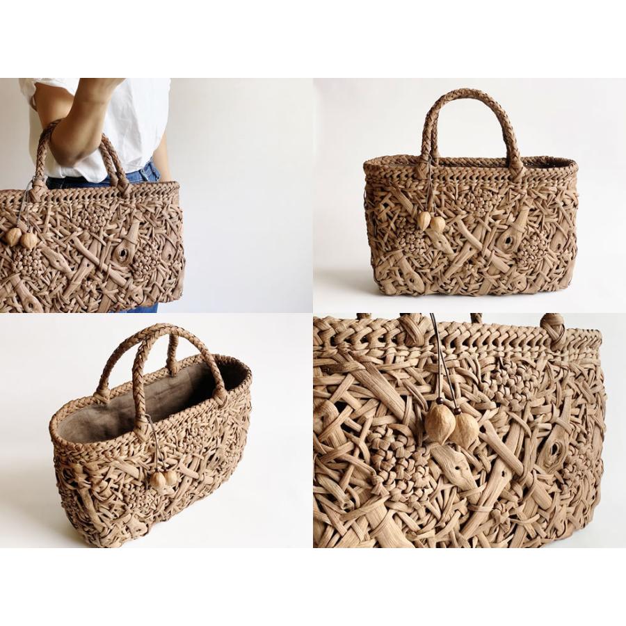 純国産 伊藤加代子作 山葡萄かごバッグ 花結び編み＋細乱れ編み 工芸展