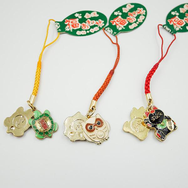 福合わせ根付 (ふくろう 招き猫 亀) ストラップ 金運 招福 幸福 縁起物