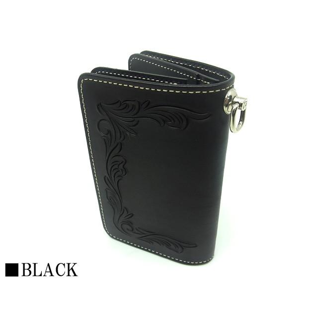 KC,S 日本製 カービング ミドルウォレット ブラック アーモンド サドル