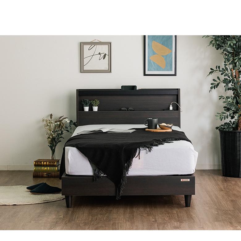 スマホスタンド付きベッドフレーム【ベーシック宮付きタイプ】シングル