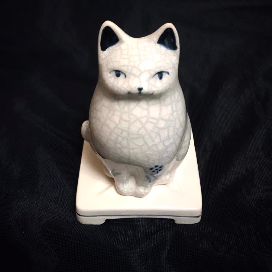 ねこ香炉 日本香堂 お香入れ 陶器製 墨貫入 猫型インテリア お香立て