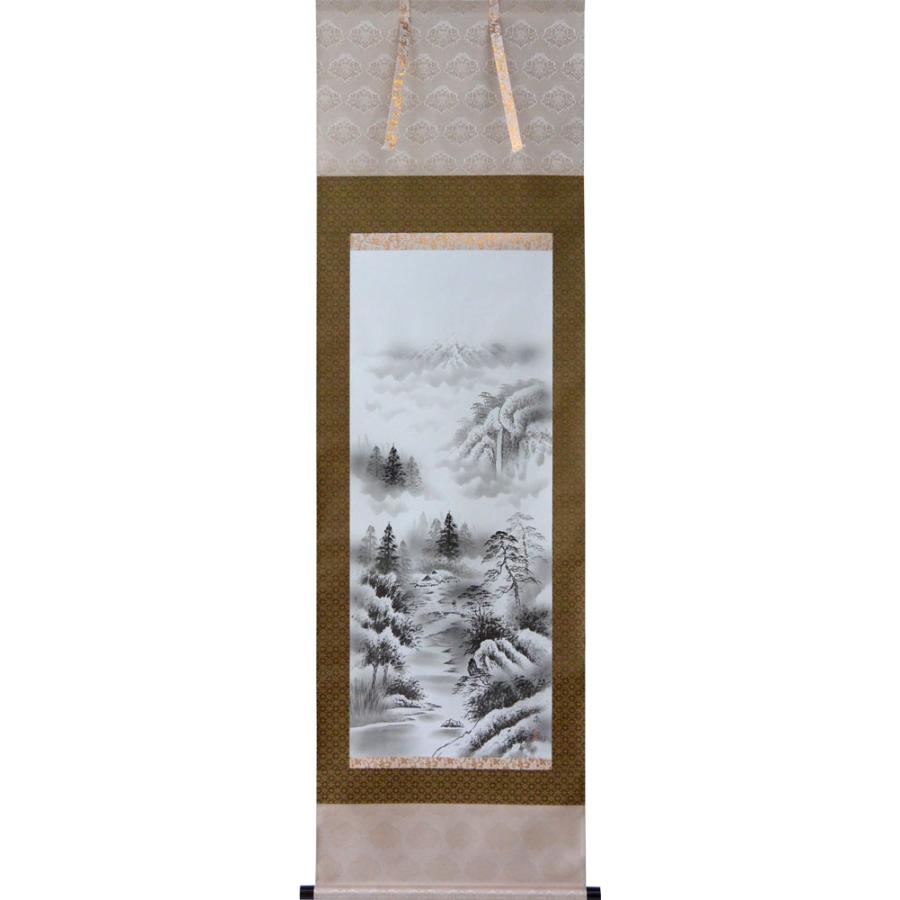 掛軸 水墨山水 松泉 (掛け軸 尺五立) 幅54cm×丈186cm前後 : 大瑠堂