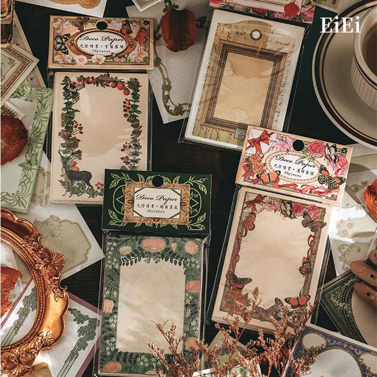 即日出荷 アンティーク調 海外メモ 海外便箋 柄違い50枚 おしゃれ 名刺