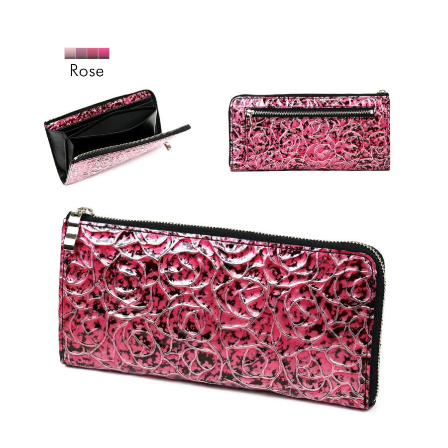 長財布 L字ファスナー イタリアンレザー 本革 レディース 薔薇 バラ 花