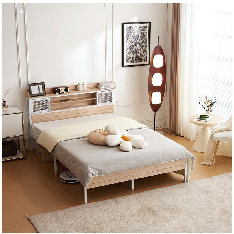 ベッドフレーム ダブル ダブルベッド パイプベッド D コンセント付き