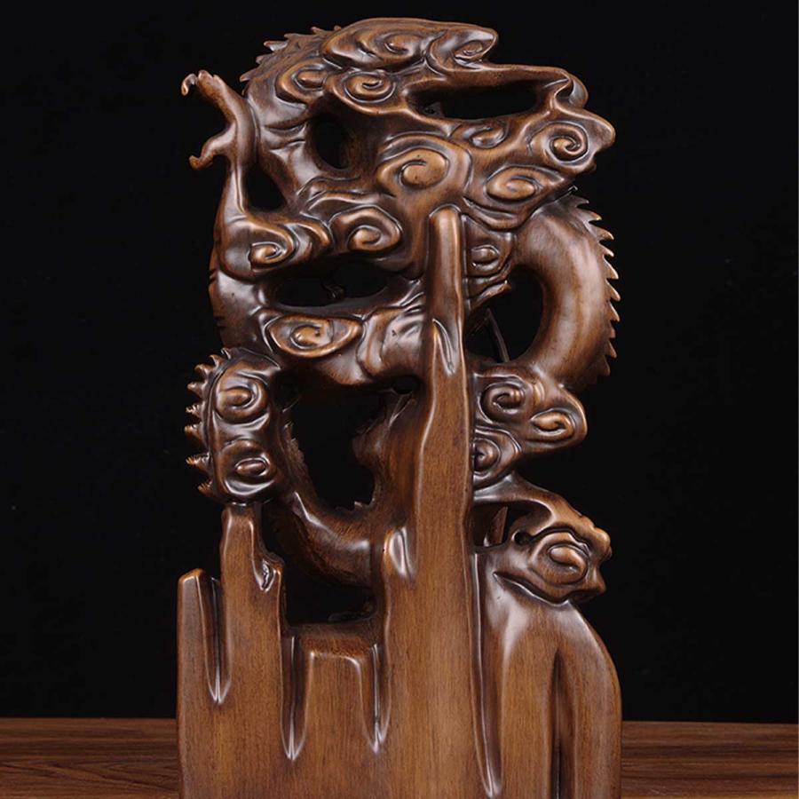 龍神 木 水龍 木製 黒壇 花梨 彫刻 50cm 風水 4本爪 置物 開運 恋愛