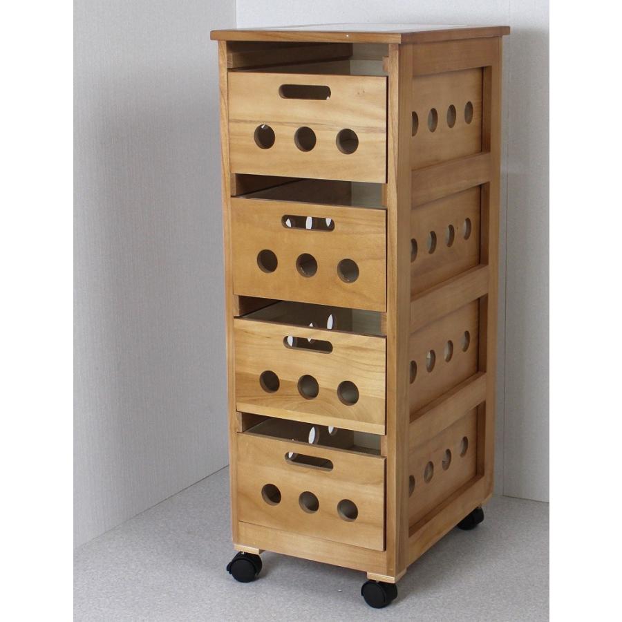 野菜ストッカー 4段 桐製 キャスター付き キッチンワゴン 野菜 ラック