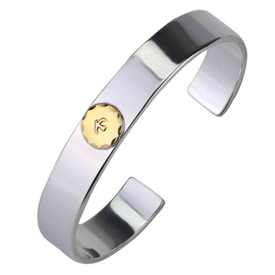 メンズ バングル ブレスレット 18金メタル付平打ちブレス イーグル