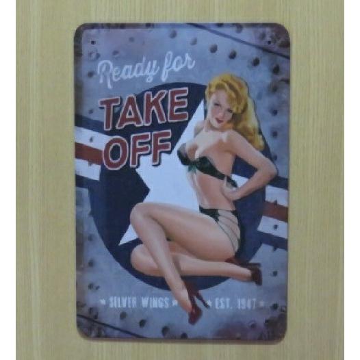 送料無料 ピンナップガール 金属製 メタルサインプレート 戦闘機 爆撃