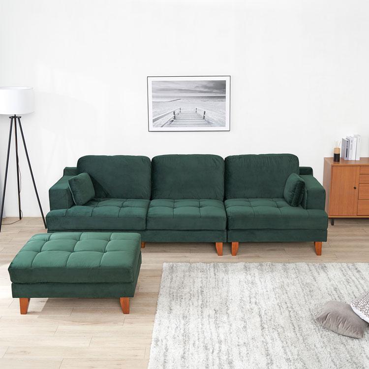 ソファー ソファ おしゃれ l字 3人掛け ベルベット調 コーナーソファ