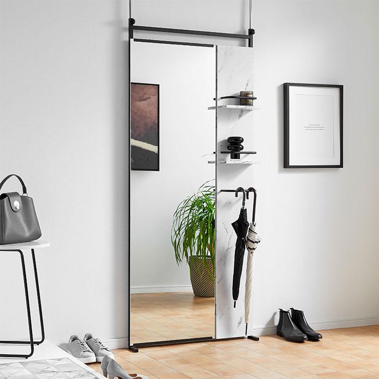 LOWYA（ロウヤ） 突っ張り 鏡 ラック 白 収納 壁面収納 おしゃれ