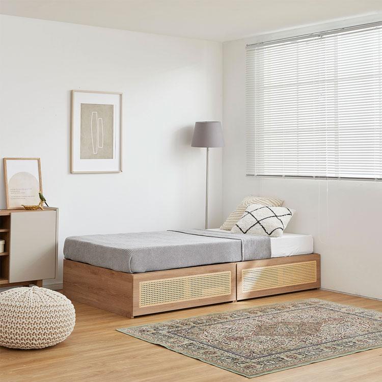 LOWYA（ロウヤ） ベッド ベッドフレーム 収納付き ラタン調 シングル