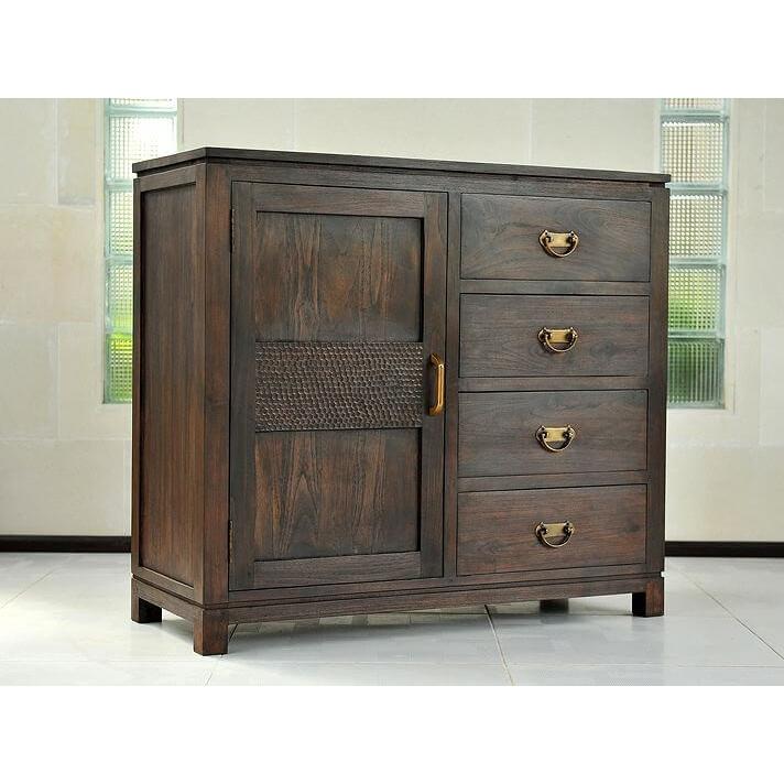 キャビネットアジアン家具 チーク無垢材 おしゃれ 幅100 木製 棚 バリ