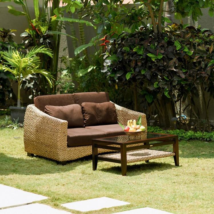 ウォーターヒヤシンス ローテーブル アジアン家具 W90cm ガラス