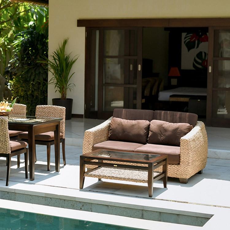 ウォーターヒヤシンス ローテーブル アジアン家具 W90cm ガラス