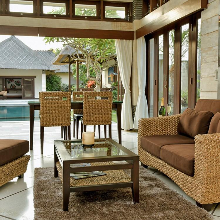 ウォーターヒヤシンス ローテーブル アジアン家具 W90cm ガラス