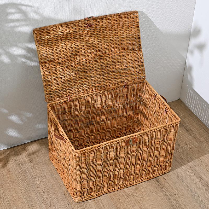籐 ラタン バスケット ボックス 小物入れ 収納ケース フタ付き かご