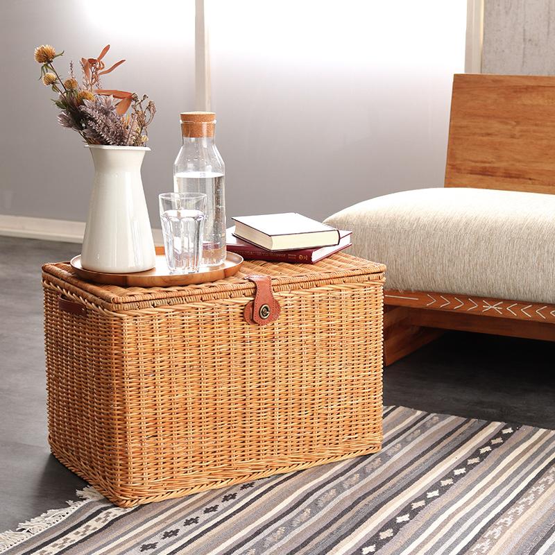 籐 ラタン バスケット ボックス 小物入れ 収納ケース フタ付き かご