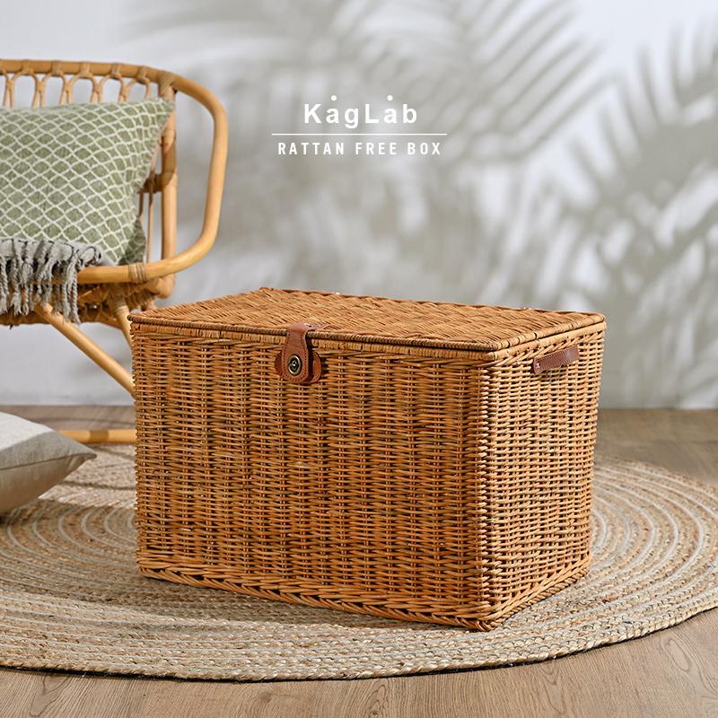 籐 ラタン バスケット ボックス 小物入れ 収納ケース フタ付き かご