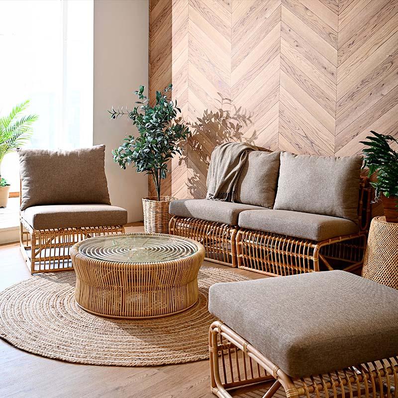 ラタンソファ4点セット 1人掛けソファ オットマン ECD35SET4 爆買