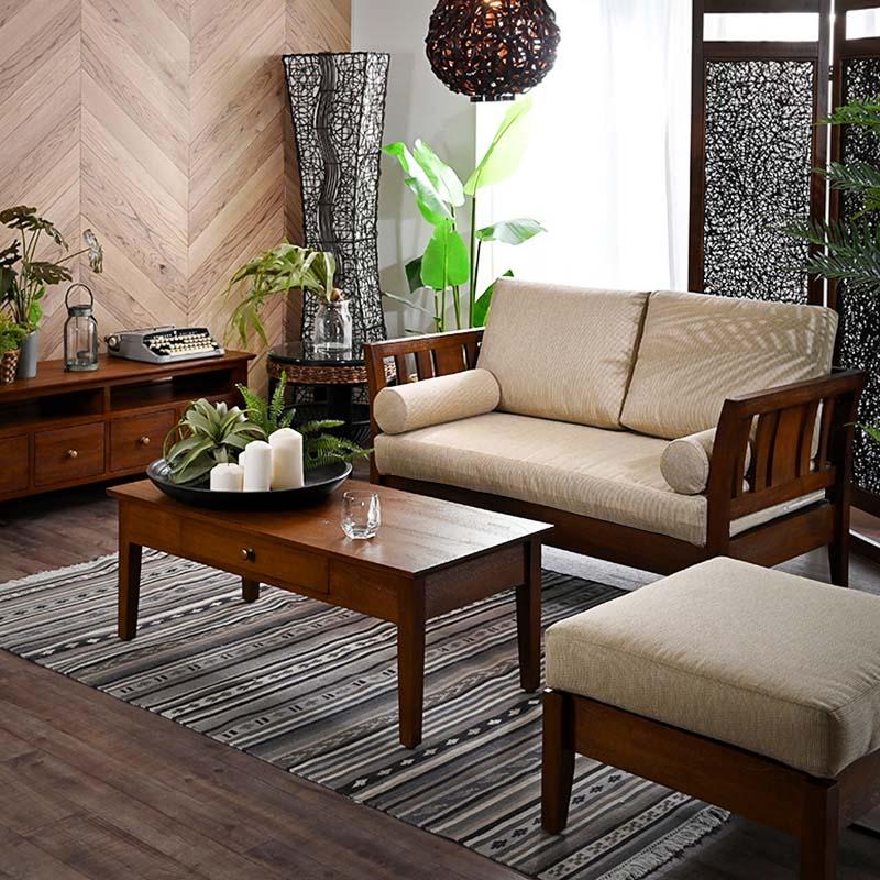 アウトレット】アジアン家具 ソファ 2人掛け 単品 チーク無垢材 木製