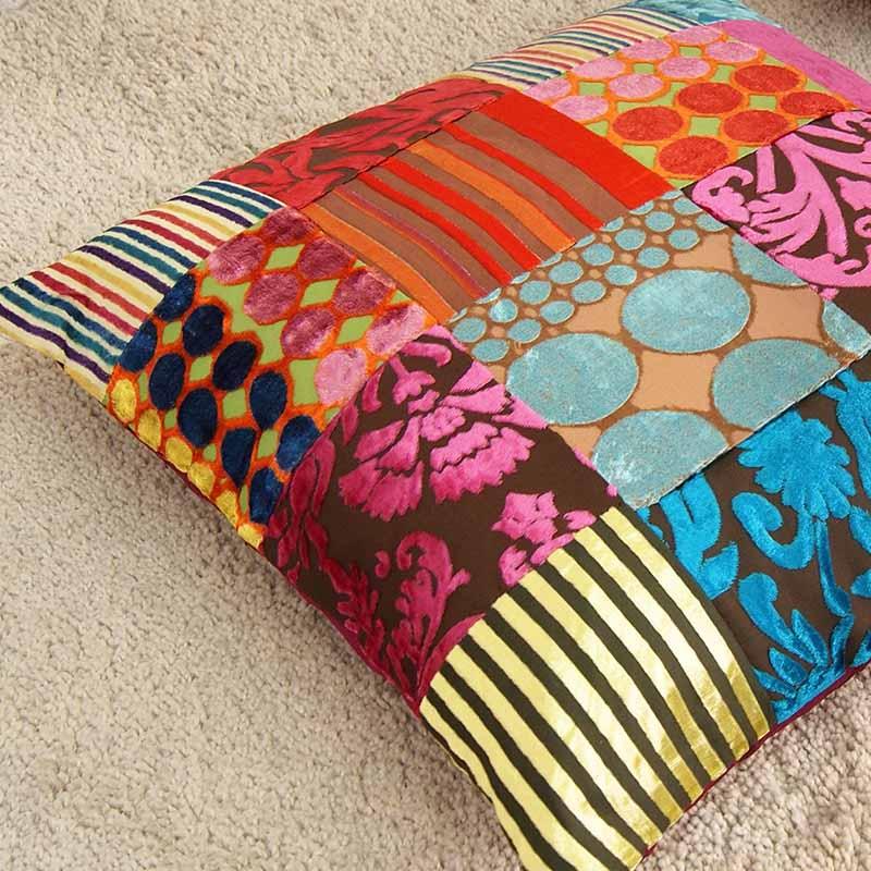 クッション おしゃれ 45×45cm角 正方形 北欧 パッチワーク 水玉