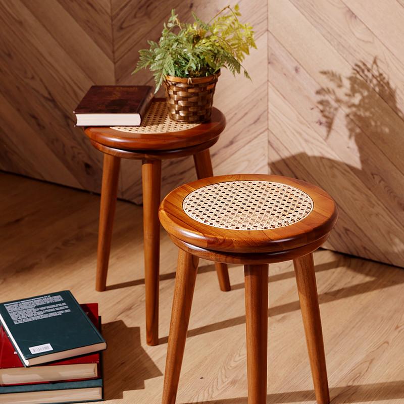 スツール 木製 チーク ラタン S088TG 爆買 : ランドマーク - 通販