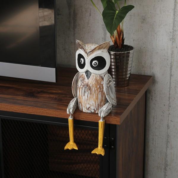 アジアン雑貨 バリ フクロウ オブジェ 置物 インテリア おしゃれ 木製