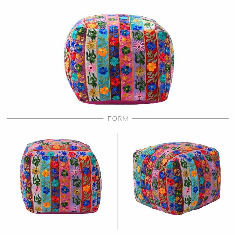 スツール 40cm角 椅子 チェア プフクッション オットマン 花柄 刺繍