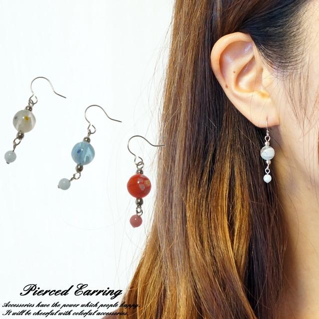 レディースピアス 風鈴 水風船 花柄 花模様 クリアビーズ 涼やか