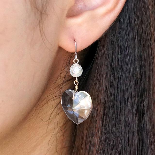 ピアス ハート クリスタル 天然石 クォーツ アゲート ガーネット